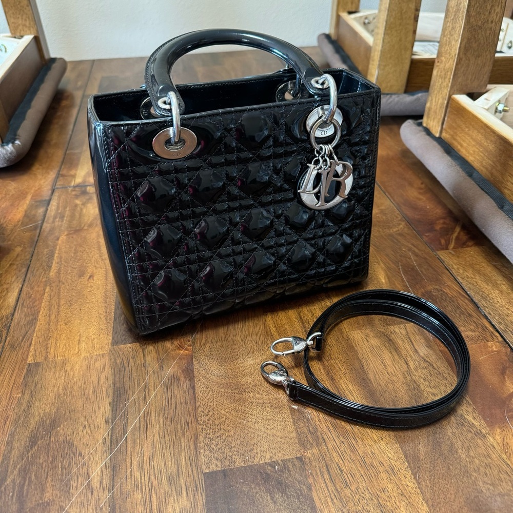 Christian Dior Black Patent Leather Medium Lady Dior